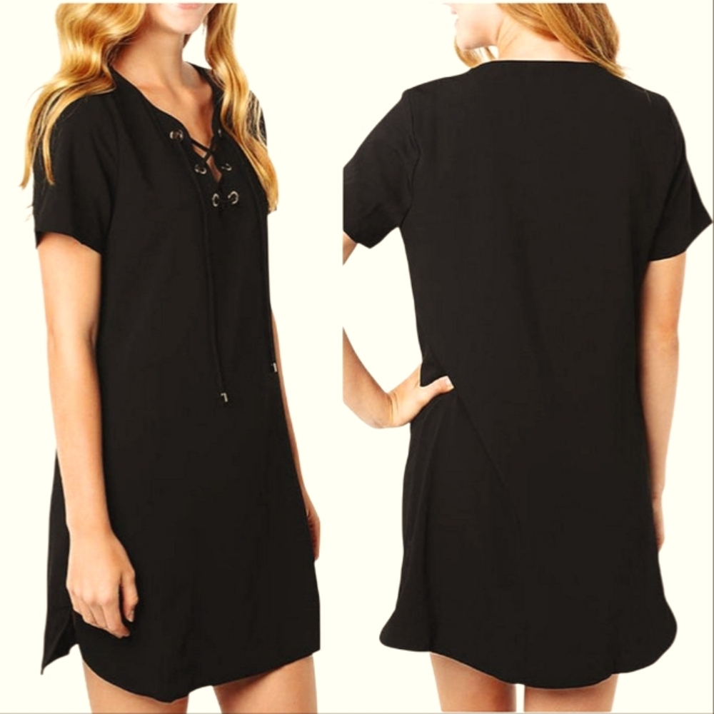 Current Air Lace Up Shift Mini Dress Women's Sz Lg Black